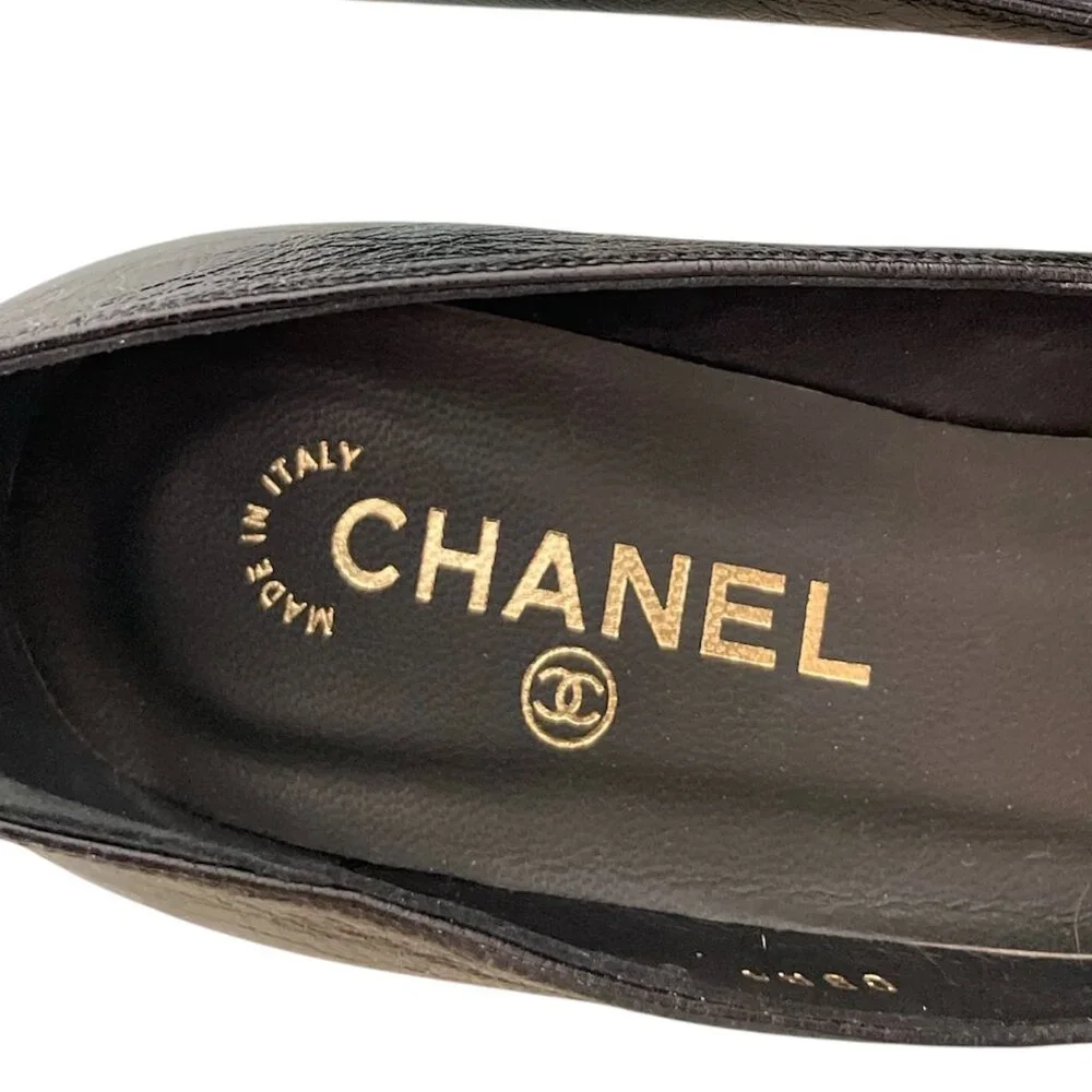 CHANEL Classic CC Logo Cap Toe Bow Elastic Pumps Heels \\ 37.5